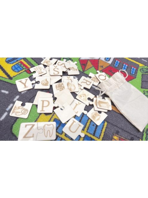 Betűcske - Ábécé puzzle – betűk és képek párosítása (fából készült)