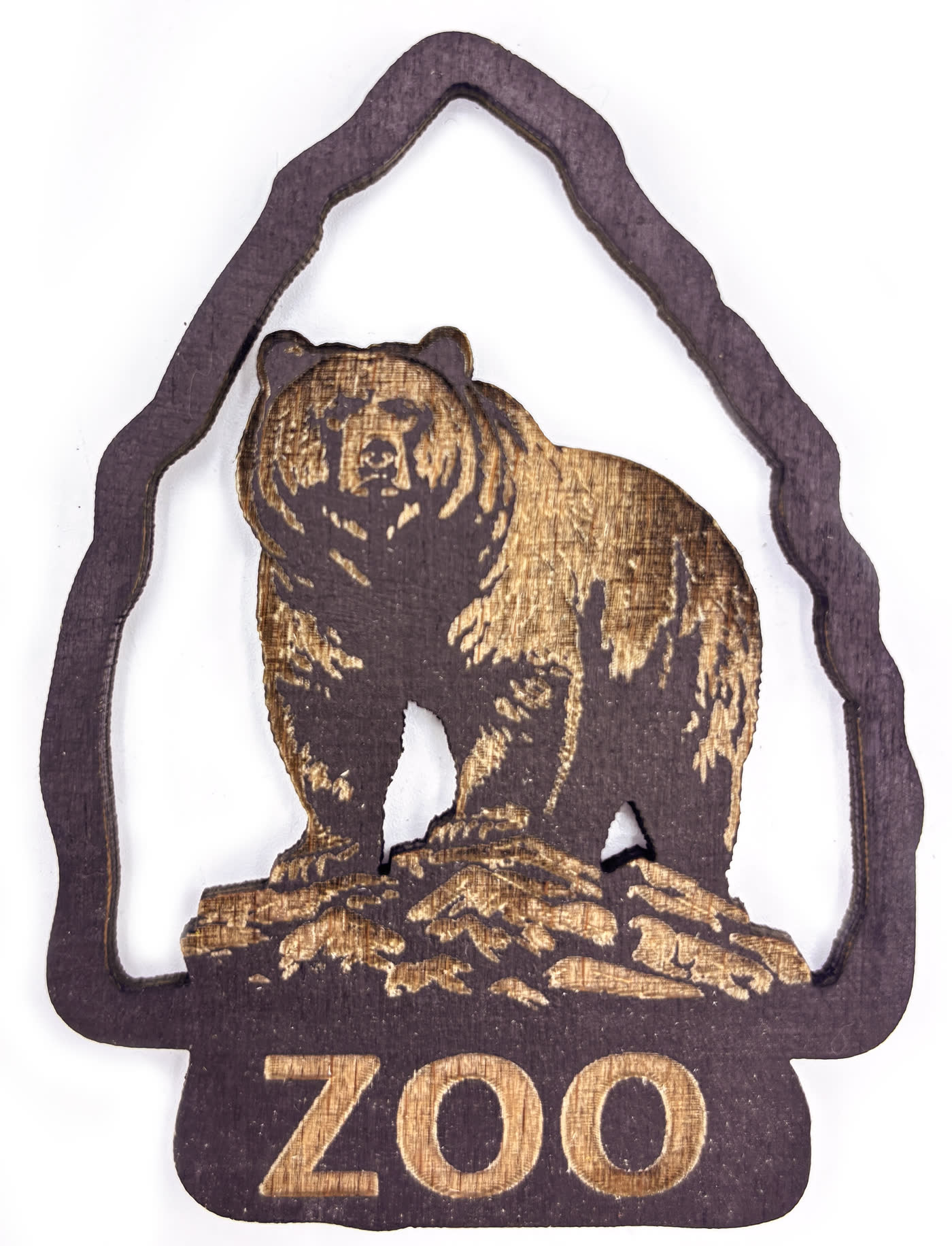 Fa emlékmedál domború gravírozású medvével és alatta a ZOO felirattal